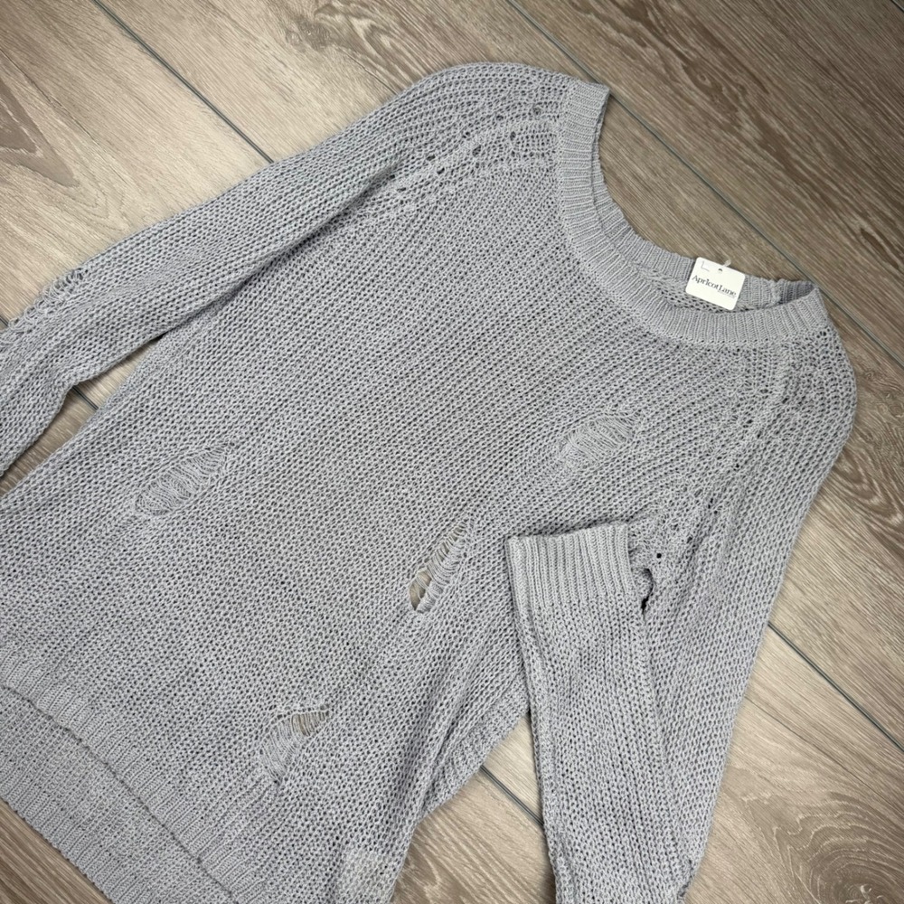 Uniq Womens Sweater Distressed Open Back Knit Grey Large